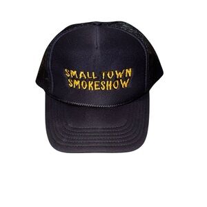 Navy Small Town Smokeshow Trucker Hat with Yellow Embroidery